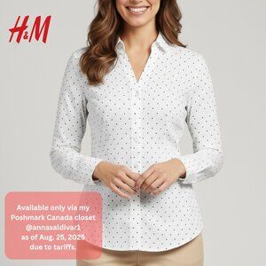 Sz 2 H&M Women's White Polka Dot Button-Down Shirt